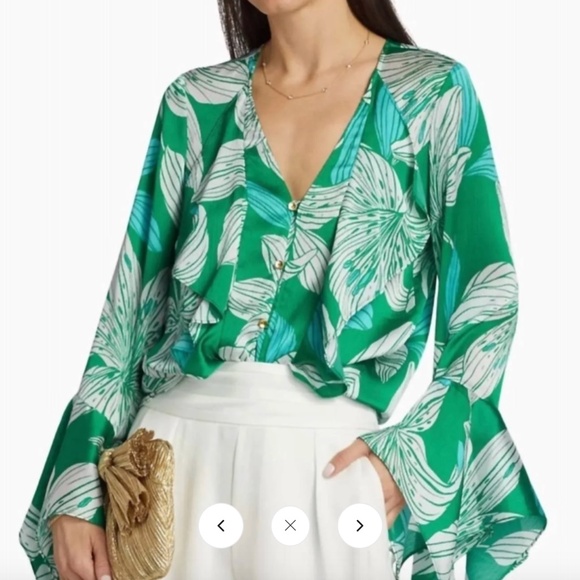 RAMY BROOK SAVANNA FLORAL LONG SLEEVE BLOUSE IN SEA GREEN LILY PRINT - Picture 1 of 7